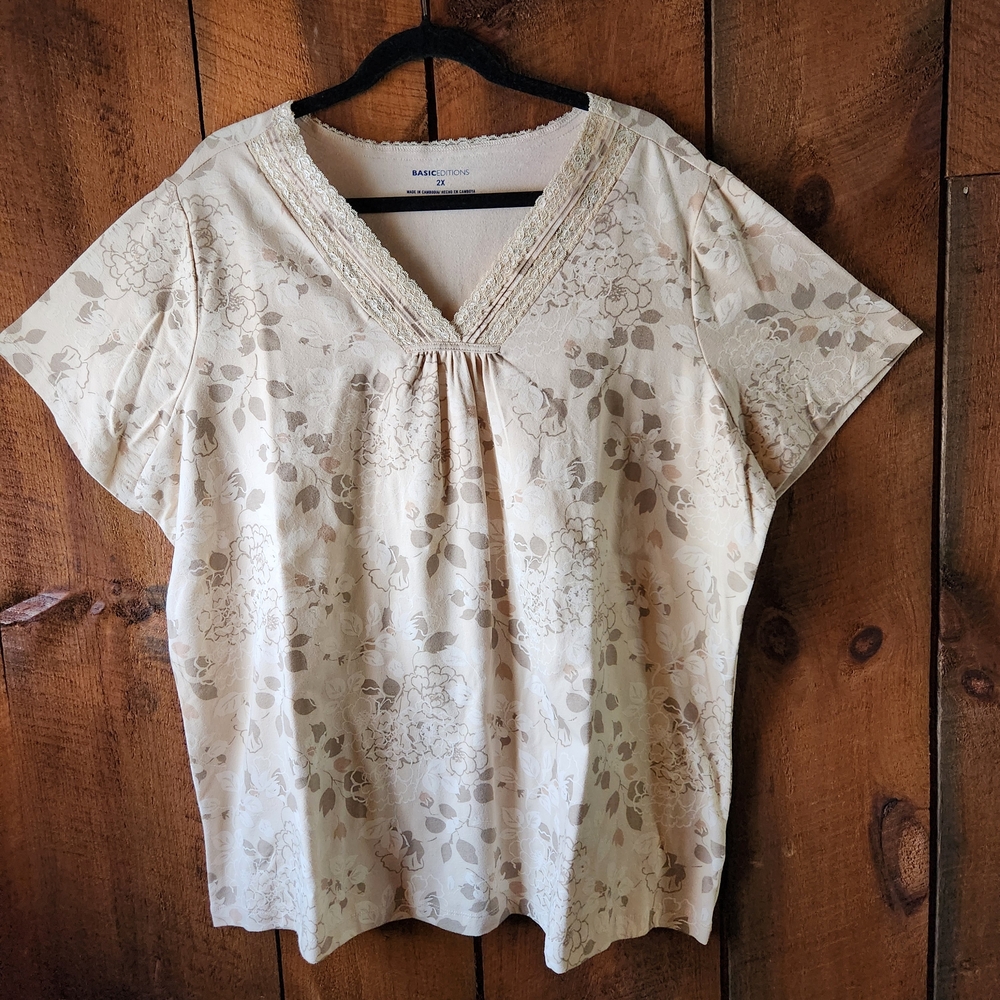 Beige Floral Women's Top